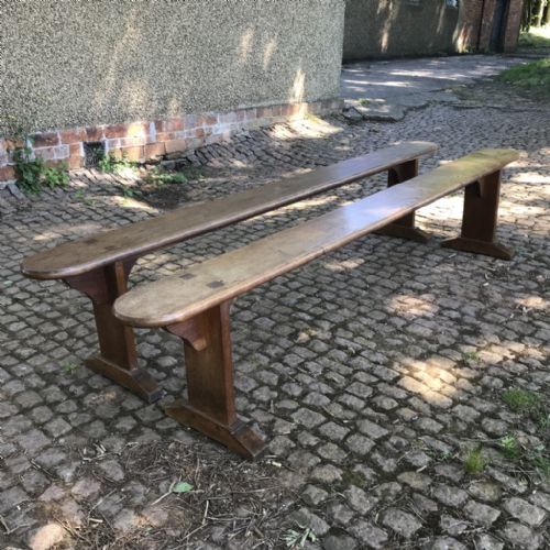 pair of french solid oak benches 250cm long - CATEGORY: ANTIQUE FURNITURE - DATED 1920