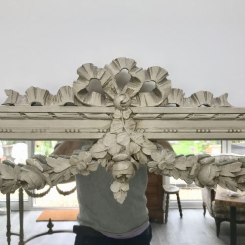 FRENCH PAINTED MIRROR WITH GARLANDS 158CM HIGH - ADDITIONAL PHOTO 1