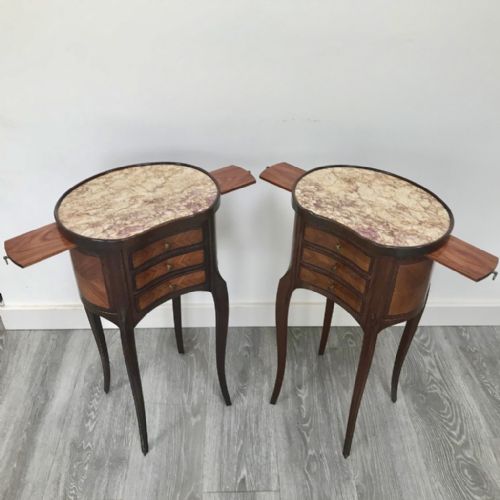 FABULOUS PAIR OF KIDNEY SIDE TABLES WITH SLIDES - ADDITIONAL PHOTO 7