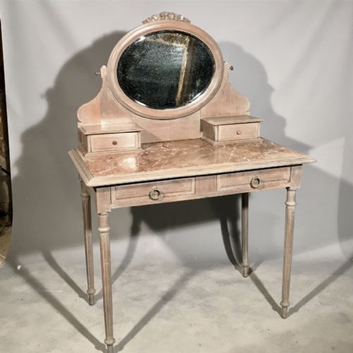 french limed oak dressing table with marble - CATEGORY: ANTIQUE DRESSING TABLES - DATED 1900