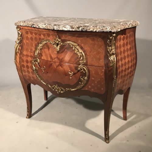 outstanding parquetry commode with gilt metal medallion - CATEGORY: ANTIQUE CHEST OF DRAWERS - DATED 1900