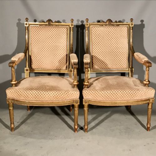 super quality pair of gilt fauteuil armchairs - CATEGORY: ANTIQUE CHAIRS - DATED 1880