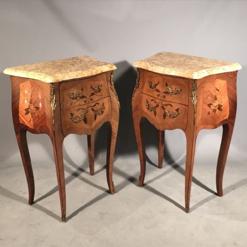 large pair of french marquetry bedside tables - CATEGORY: ANTIQUE CABINETS - DATED 1920