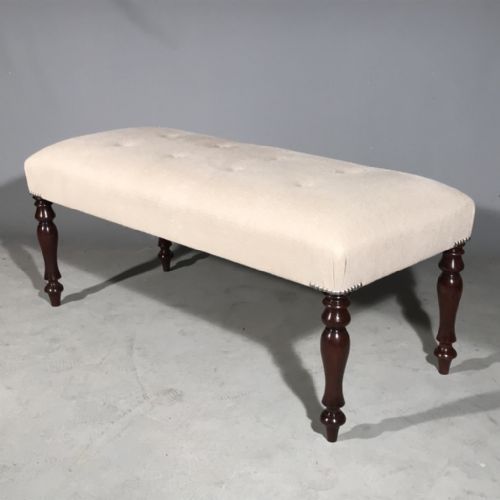 victorian buttoned linen long stool - CATEGORY: ANTIQUE STOOLS - DATED VICTORIAN