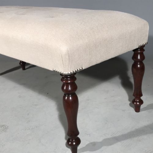 VICTORIAN BUTTONED LINEN LONG STOOL - ADDITIONAL PHOTO 2
