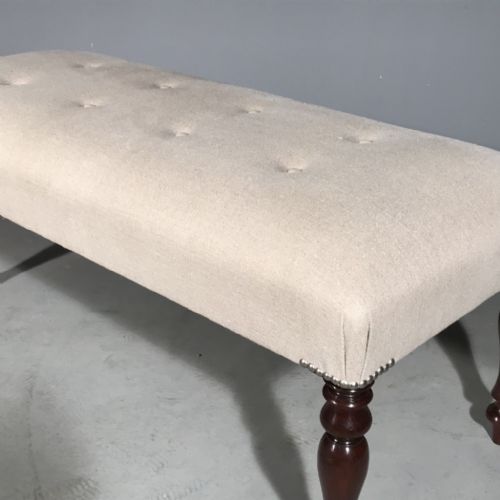 VICTORIAN BUTTONED LINEN LONG STOOL - ADDITIONAL PHOTO 4
