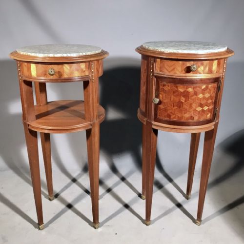 pair of french parquetry round side tables - CATEGORY: ANTIQUE TABLES - DATED 1900