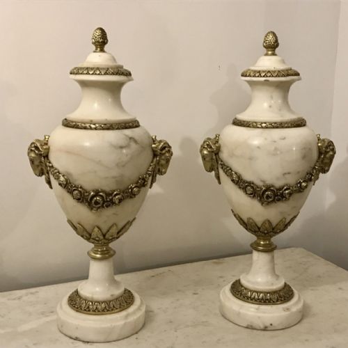 large pair of marble cassolette with rams heads1 - CATEGORY: ANTIQUE MISCELLANEOUS - DATED 1880