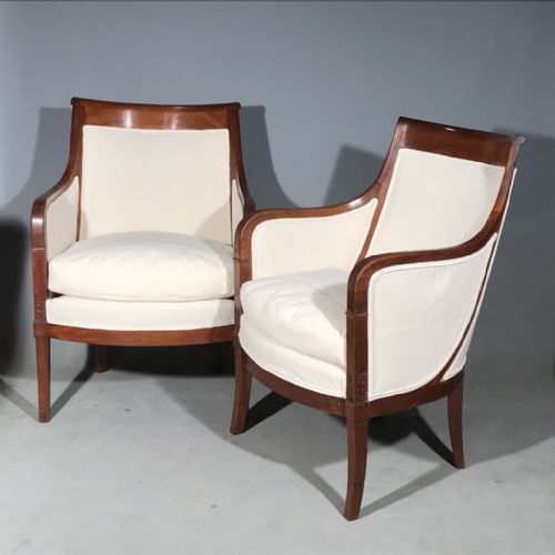 superb pair of french empire tub armchairs newly upholstered - CATEGORY: ANTIQUE CHAIRS - DATED 1850
