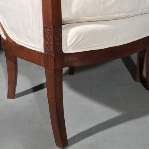 SUPERB PAIR OF FRENCH EMPIRE TUB ARMCHAIRS NEWLY UPHOLSTERED - ADDITIONAL PHOTO 1