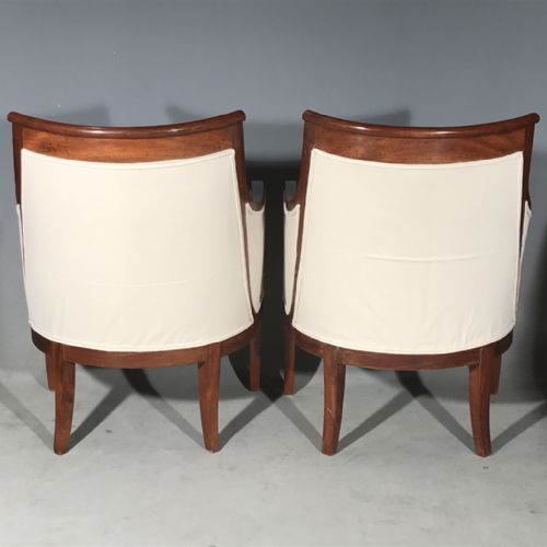 SUPERB PAIR OF FRENCH EMPIRE TUB ARMCHAIRS NEWLY UPHOLSTERED - ADDITIONAL PHOTO 2