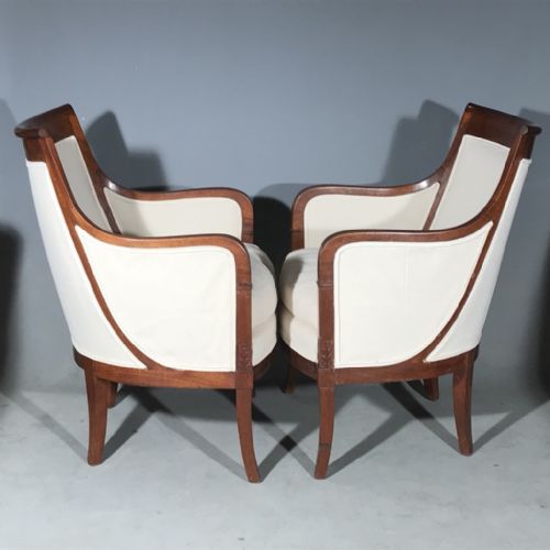 SUPERB PAIR OF FRENCH EMPIRE TUB ARMCHAIRS NEWLY UPHOLSTERED - ADDITIONAL PHOTO 3