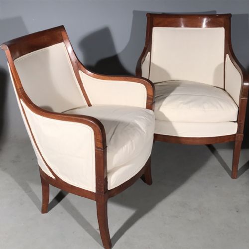 SUPERB PAIR OF FRENCH EMPIRE TUB ARMCHAIRS NEWLY UPHOLSTERED - ADDITIONAL PHOTO 4