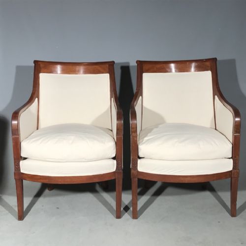 SUPERB PAIR OF FRENCH EMPIRE TUB ARMCHAIRS NEWLY UPHOLSTERED - ADDITIONAL PHOTO 7