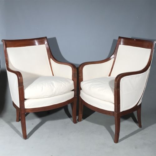 SUPERB PAIR OF FRENCH EMPIRE TUB ARMCHAIRS NEWLY UPHOLSTERED - ADDITIONAL PHOTO 9