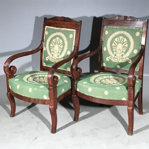 fine pair of french empire open armchairs - CATEGORY: ANTIQUE CHAIRS - DATED 1850