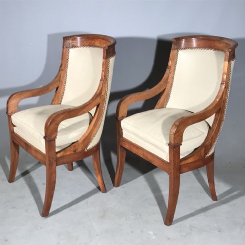 superb pair of french empire armchairs in leather - CATEGORY: ANTIQUE CHAIRS - DATED 19TH CENTURY