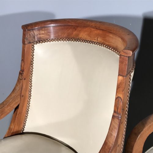 SUPERB PAIR OF FRENCH EMPIRE ARMCHAIRS IN LEATHER - ADDITIONAL PHOTO 3