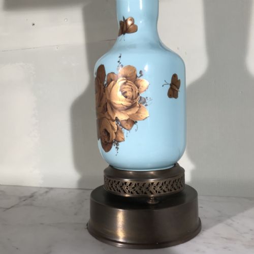 TEAL BLUE AND GILT CERAMIC LAMP - ADDITIONAL PHOTO 5
