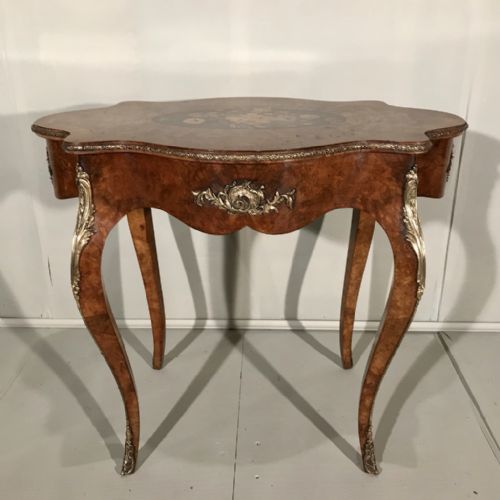 french burr walnut and marquetry centre table with mounts - CATEGORY: ANTIQUE TABLES - DATED 1900