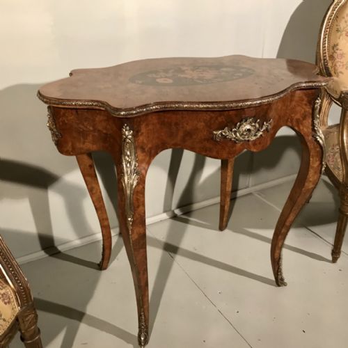 FRENCH BURR WALNUT AND MARQUETRY CENTRE TABLE WITH MOUNTS - ADDITIONAL PHOTO 1