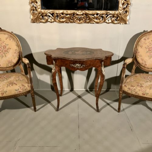 FRENCH BURR WALNUT AND MARQUETRY CENTRE TABLE WITH MOUNTS - ADDITIONAL PHOTO 2