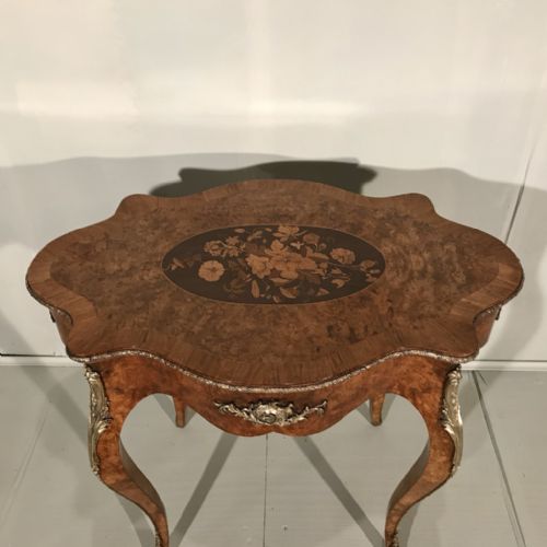 FRENCH BURR WALNUT AND MARQUETRY CENTRE TABLE WITH MOUNTS - ADDITIONAL PHOTO 4