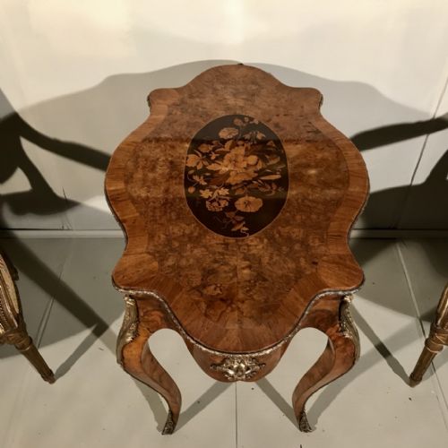 FRENCH BURR WALNUT AND MARQUETRY CENTRE TABLE WITH MOUNTS - ADDITIONAL PHOTO 5