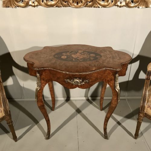 FRENCH BURR WALNUT AND MARQUETRY CENTRE TABLE WITH MOUNTS - ADDITIONAL PHOTO 6