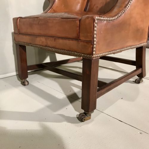SUPERB VICTORIAN LEATHER WING ARMCHAIR - ADDITIONAL PHOTO 1