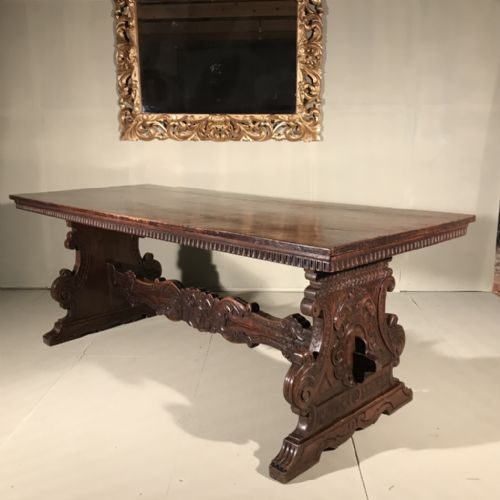 solid walnut italian trestle table 207cm long - CATEGORY: ANTIQUE TABLES - DATED 1860