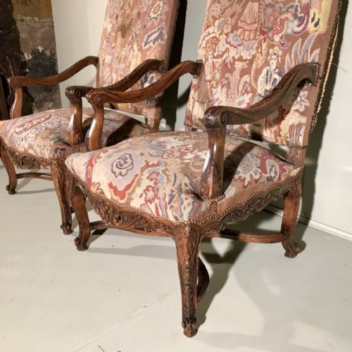 LARGE PAIR OF C19TH FRENCH HIGH BACK ARMCHAIRS - ADDITIONAL PHOTO 1