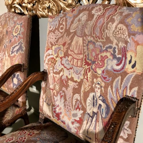 LARGE PAIR OF C19TH FRENCH HIGH BACK ARMCHAIRS - ADDITIONAL PHOTO 3