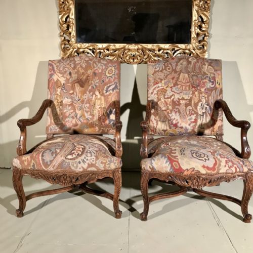 LARGE PAIR OF C19TH FRENCH HIGH BACK ARMCHAIRS - ADDITIONAL PHOTO 4