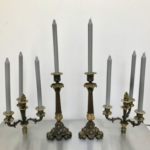 pair of gilt bronze converting candelabra candlesticks - CATEGORY: ANTIQUE LIGHTING - DATED 19TH CENTURY