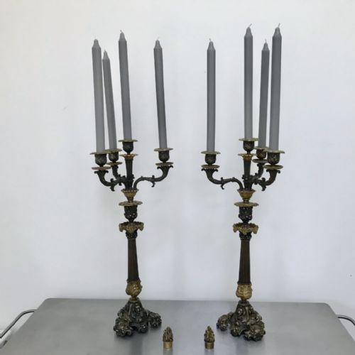 PAIR OF GILT BRONZE CONVERTING CANDELABRA CANDLESTICKS - ADDITIONAL PHOTO 3