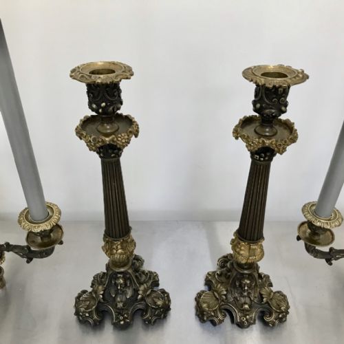 PAIR OF GILT BRONZE CONVERTING CANDELABRA CANDLESTICKS - ADDITIONAL PHOTO 4