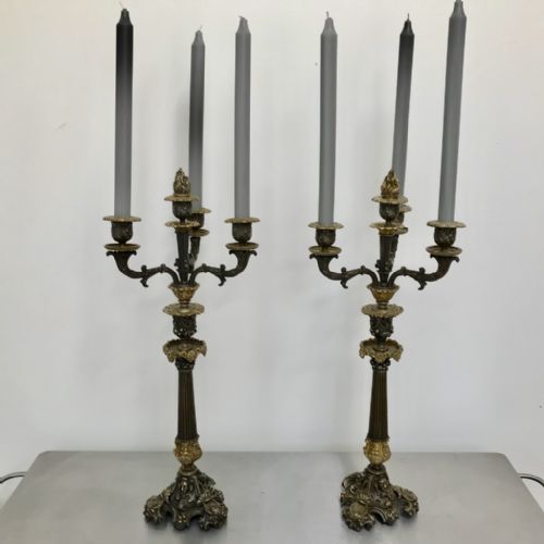 PAIR OF GILT BRONZE CONVERTING CANDELABRA CANDLESTICKS - ADDITIONAL PHOTO 9