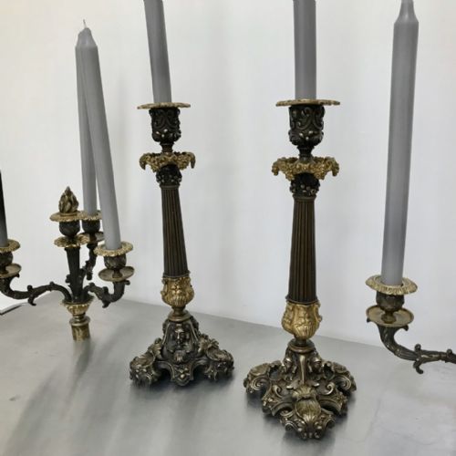 PAIR OF GILT BRONZE CONVERTING CANDELABRA CANDLESTICKS - ADDITIONAL PHOTO 14