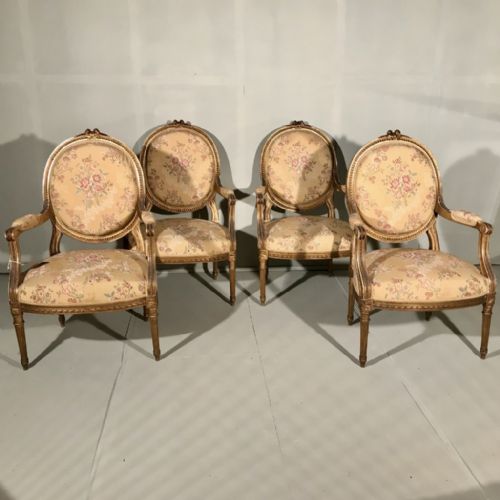 RARE SET OF 4 FRENCH LATE C19TH GILT ARMCHAIRS - ADDITIONAL PHOTO 1