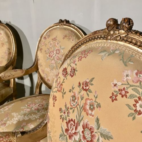 RARE SET OF 4 FRENCH LATE C19TH GILT ARMCHAIRS - ADDITIONAL PHOTO 3