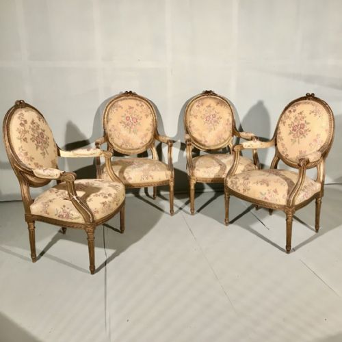 rare set of 4 french late c19th gilt armchairs - CATEGORY: ANTIQUE CHAIRS - DATED 1880
