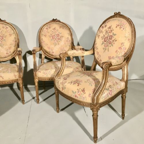 RARE SET OF 4 FRENCH LATE C19TH GILT ARMCHAIRS - ADDITIONAL PHOTO 6