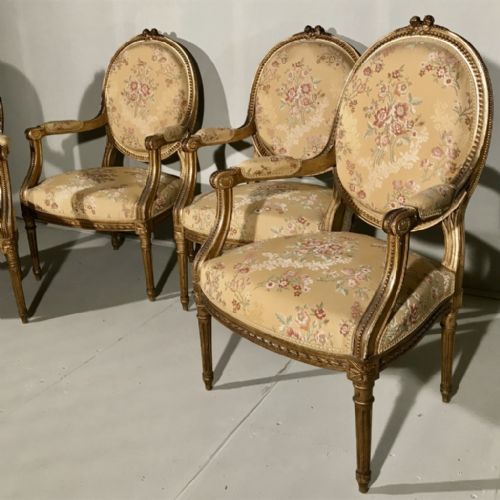RARE SET OF 4 FRENCH LATE C19TH GILT ARMCHAIRS - ADDITIONAL PHOTO 7