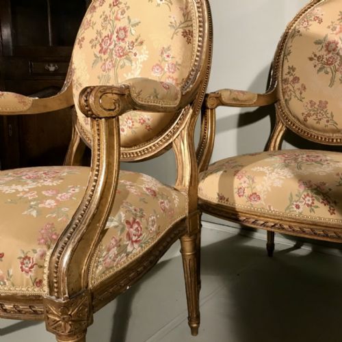 RARE SET OF 4 FRENCH LATE C19TH GILT ARMCHAIRS - ADDITIONAL PHOTO 9