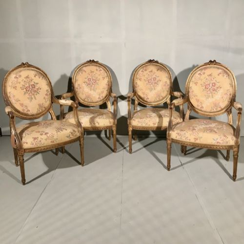 RARE SET OF 4 FRENCH LATE C19TH GILT ARMCHAIRS - ADDITIONAL PHOTO 10