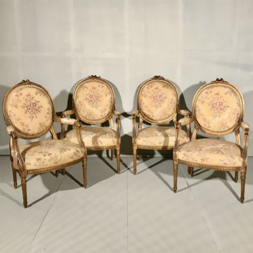 RARE SET OF 4 FRENCH LATE C19TH GILT ARMCHAIRS - ADDITIONAL PHOTO 11