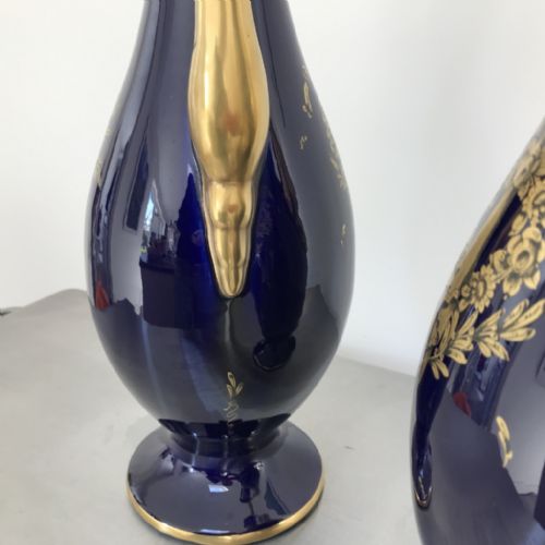 LARGE PAIR OF FRENCH JP COBALT BLUE AND GILDED VASES - ADDITIONAL PHOTO 4