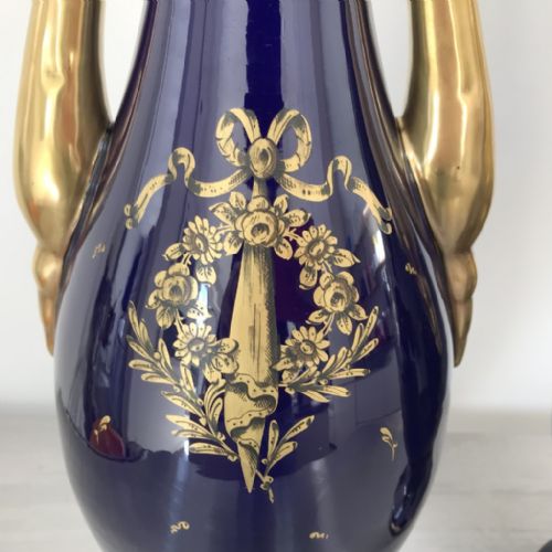 LARGE PAIR OF FRENCH JP COBALT BLUE AND GILDED VASES - ADDITIONAL PHOTO 5