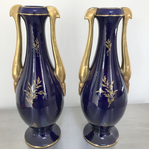 LARGE PAIR OF FRENCH JP COBALT BLUE AND GILDED VASES - ADDITIONAL PHOTO 6
